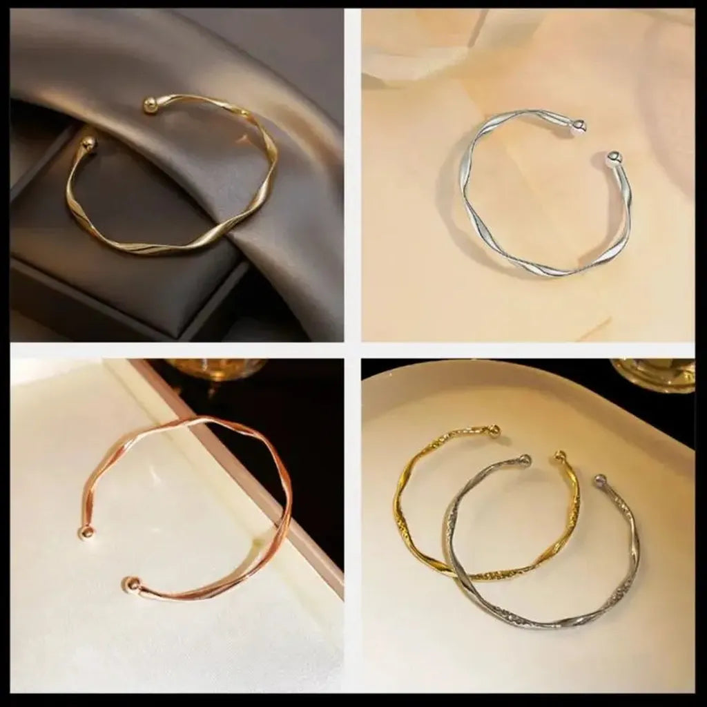 Retro Twisted Minimalist Cuff Bracelet-ReesJewels-ReesJewels