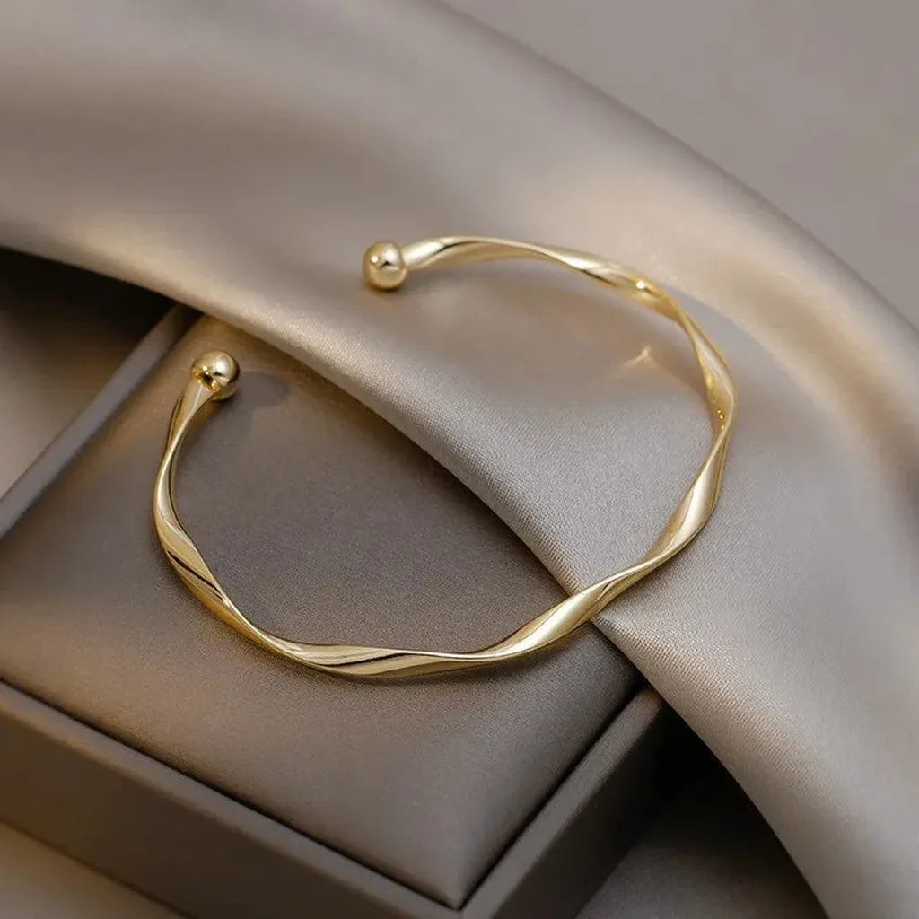 Retro Twisted Minimalist Cuff Bracelet-ReesJewels-Gold Textured-ReesJewels