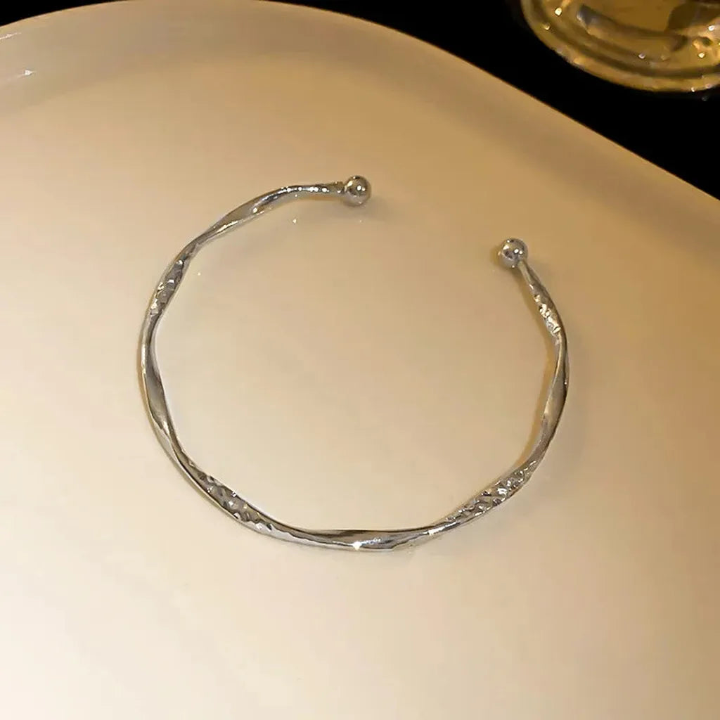 Retro Twisted Minimalist Cuff Bracelet-ReesJewels-Silver Textured-ReesJewels