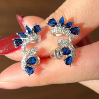 Shining Blue Zircon Flower Earrings-Rees Jewels-ReesJewels