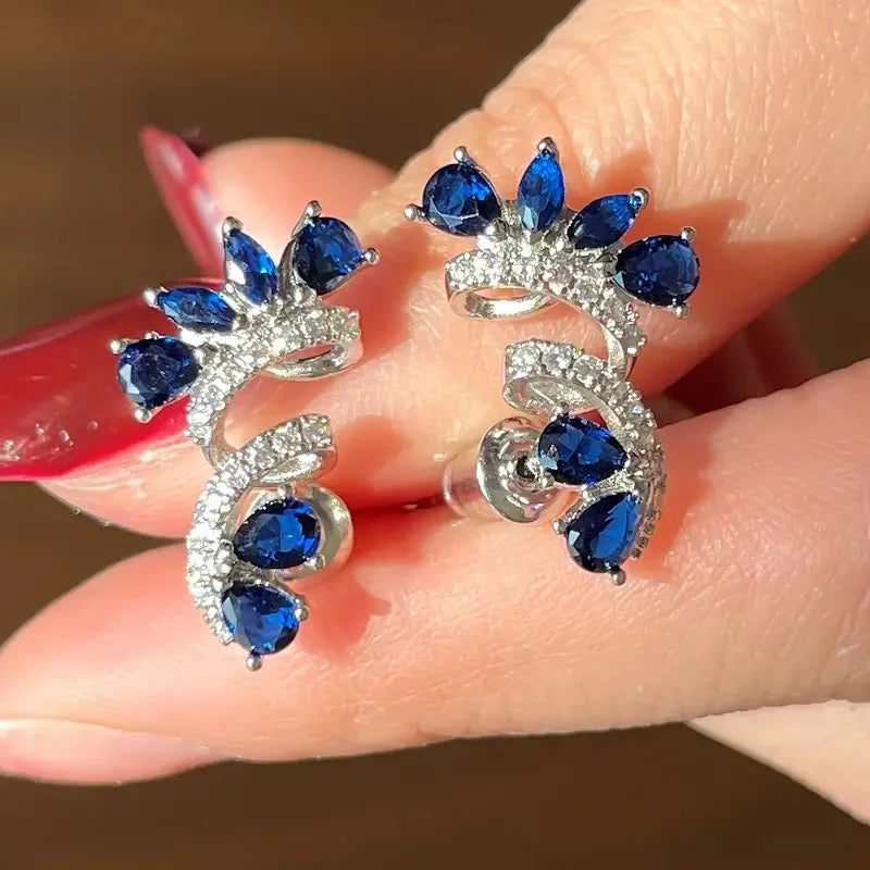 Shining Blue Zircon Flower Earrings