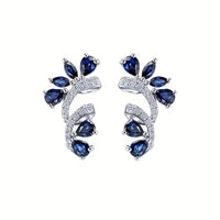 Shining Blue Zircon Flower Earrings-Rees Jewels-Blue-ReesJewels