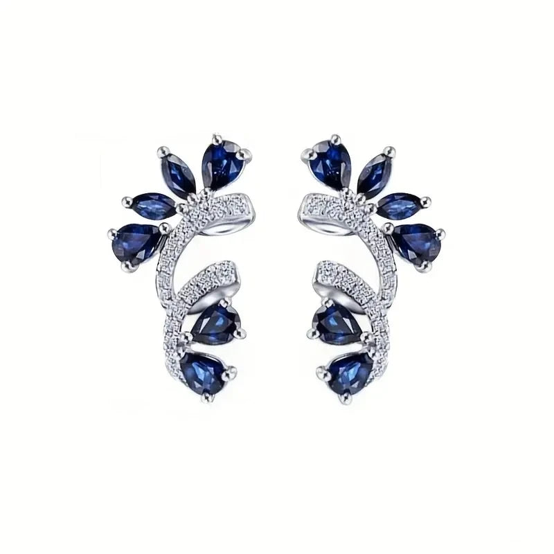 Shining Blue Zircon Flower Earrings-Rees Jewels-Blue-ReesJewels