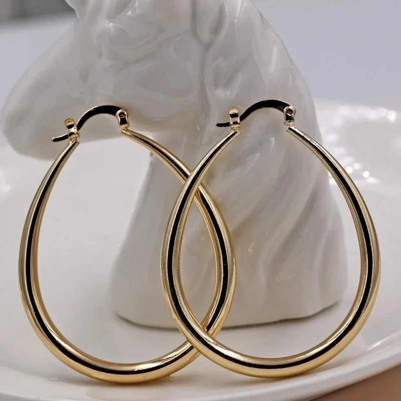 Shiny Elongated Smooth Hoop Earrings-Rees Jewels-ReesJewels