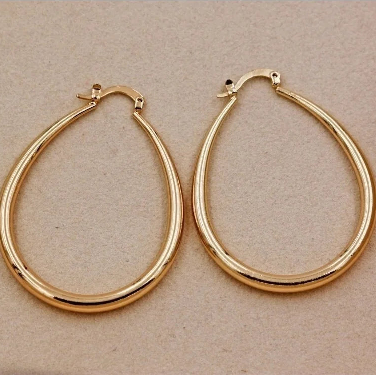 Shiny Elongated Smooth Hoop Earrings-Rees Jewels-ReesJewels