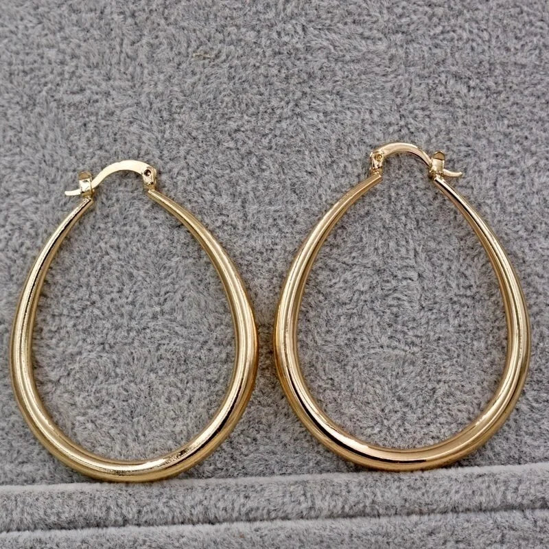 Shiny Elongated Smooth Hoop Earrings-Rees Jewels-ReesJewels