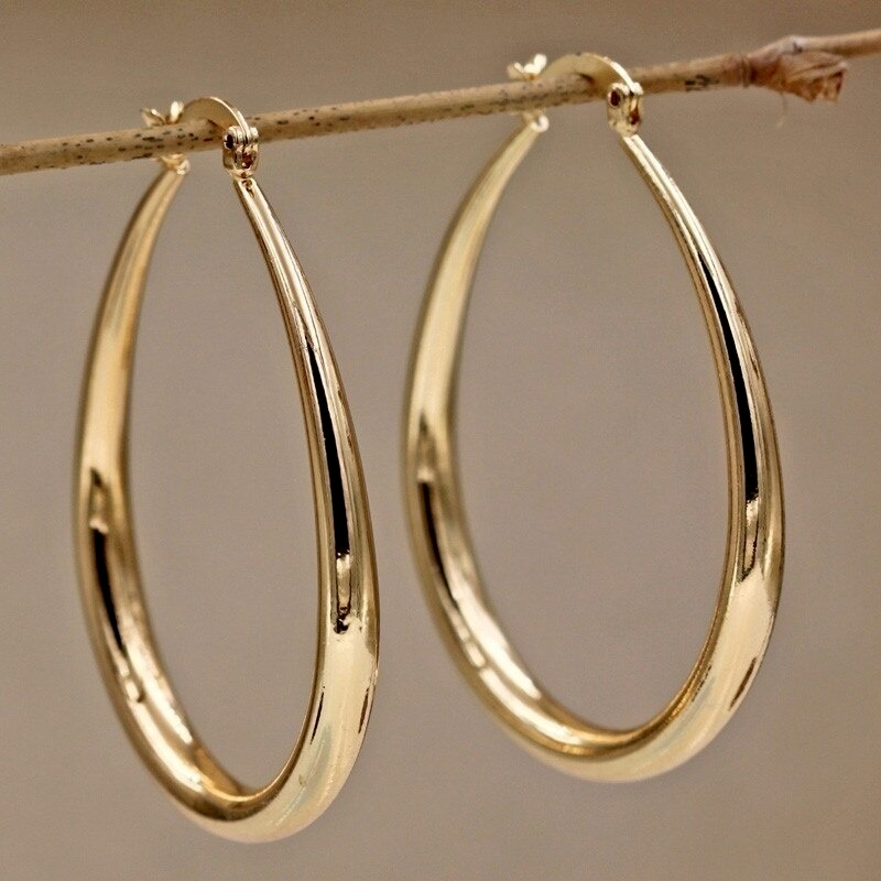 Shiny Elongated Smooth Hoop Earrings-Rees Jewels-ReesJewels