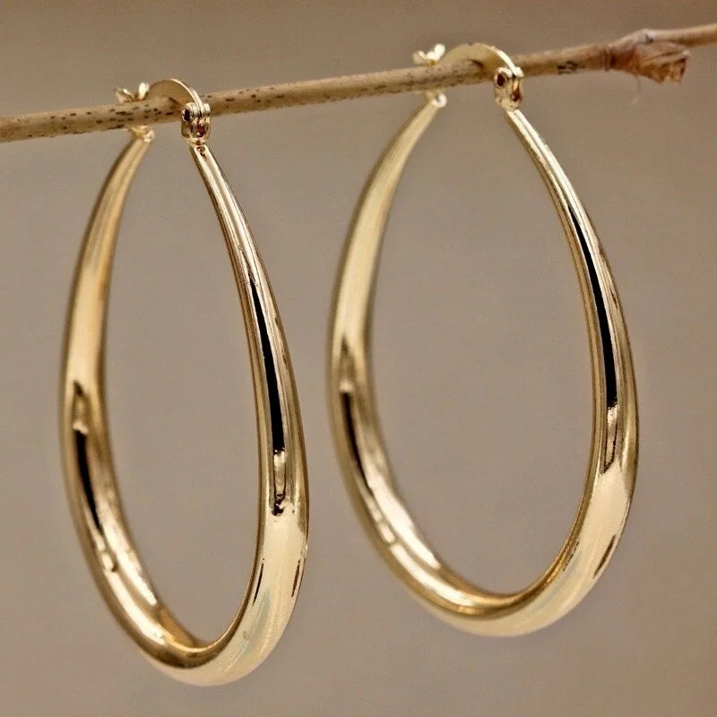 Shiny Elongated Smooth Hoop Earrings