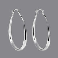 Shiny Elongated Smooth Hoop Earrings-Rees Jewels-Silver-ReesJewels