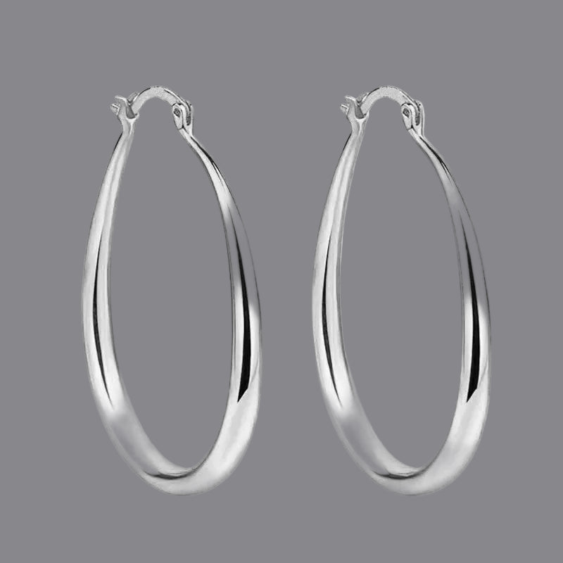 Shiny Elongated Smooth Hoop Earrings-Rees Jewels-Silver-ReesJewels