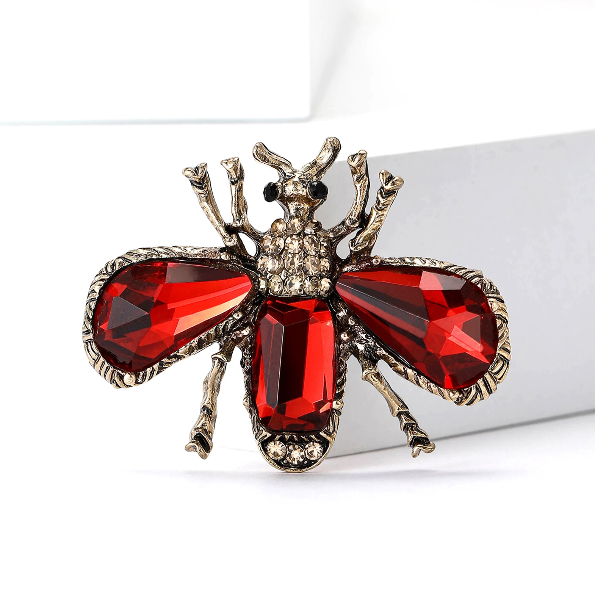 Shiny Rhinestone Crystal Insect Brooches-Rees Jewels-Red-ReesJewels