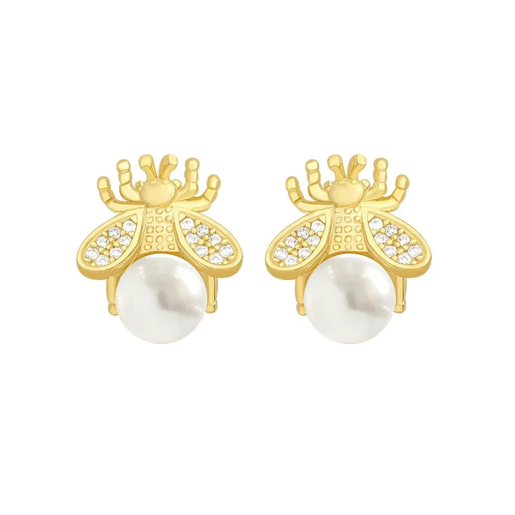 Simple Bee Imitation Pearl Stud Earrings