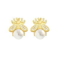 Simple Bee Imitation Pearl Stud Earrings-ReesJewels-ReesJewels