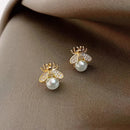 Simple Bee Imitation Pearl Stud Earrings-ReesJewels-Gold-ReesJewels