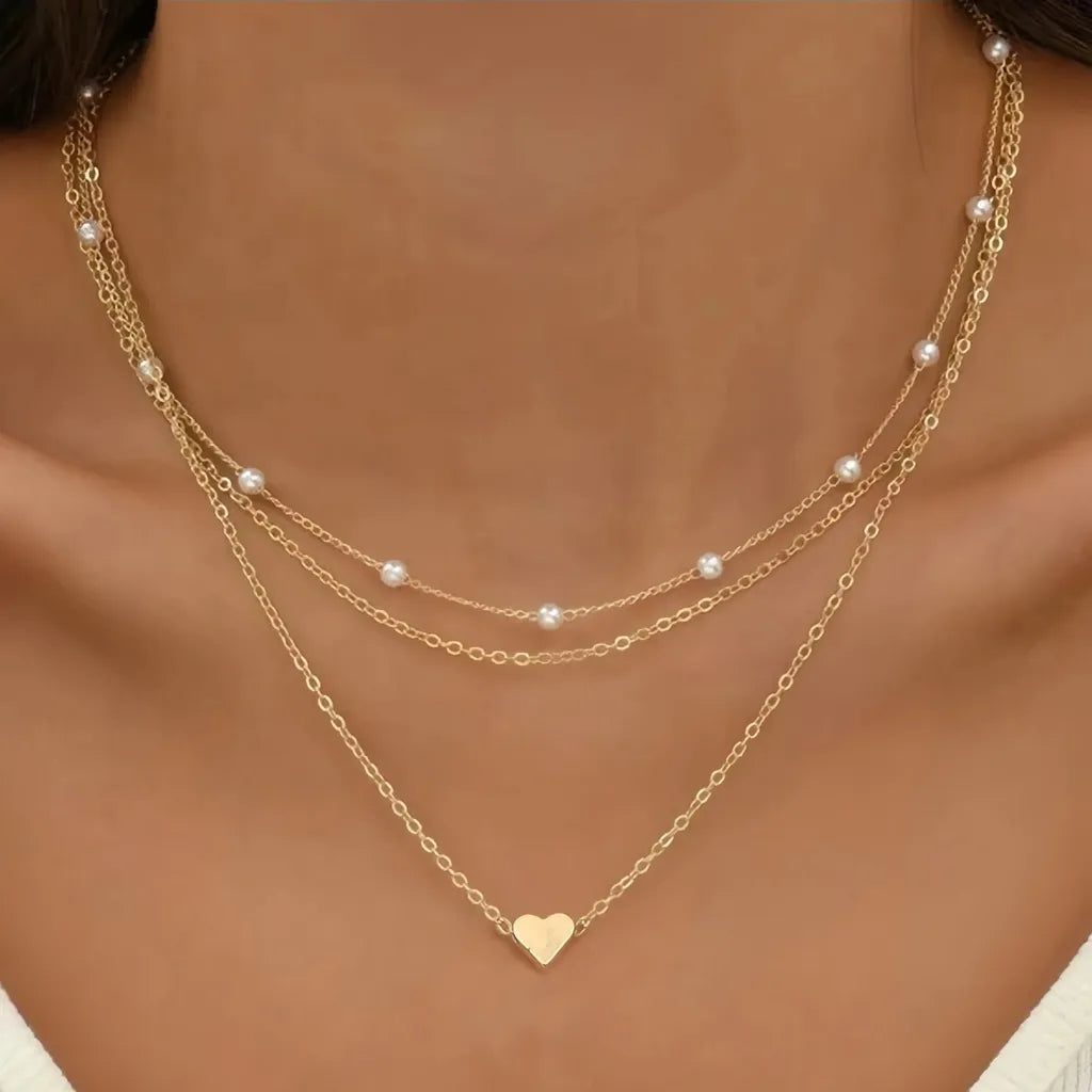 Simple Classy Imitation Pearl Heart Choker Necklace-ReesJewels-ReesJewels