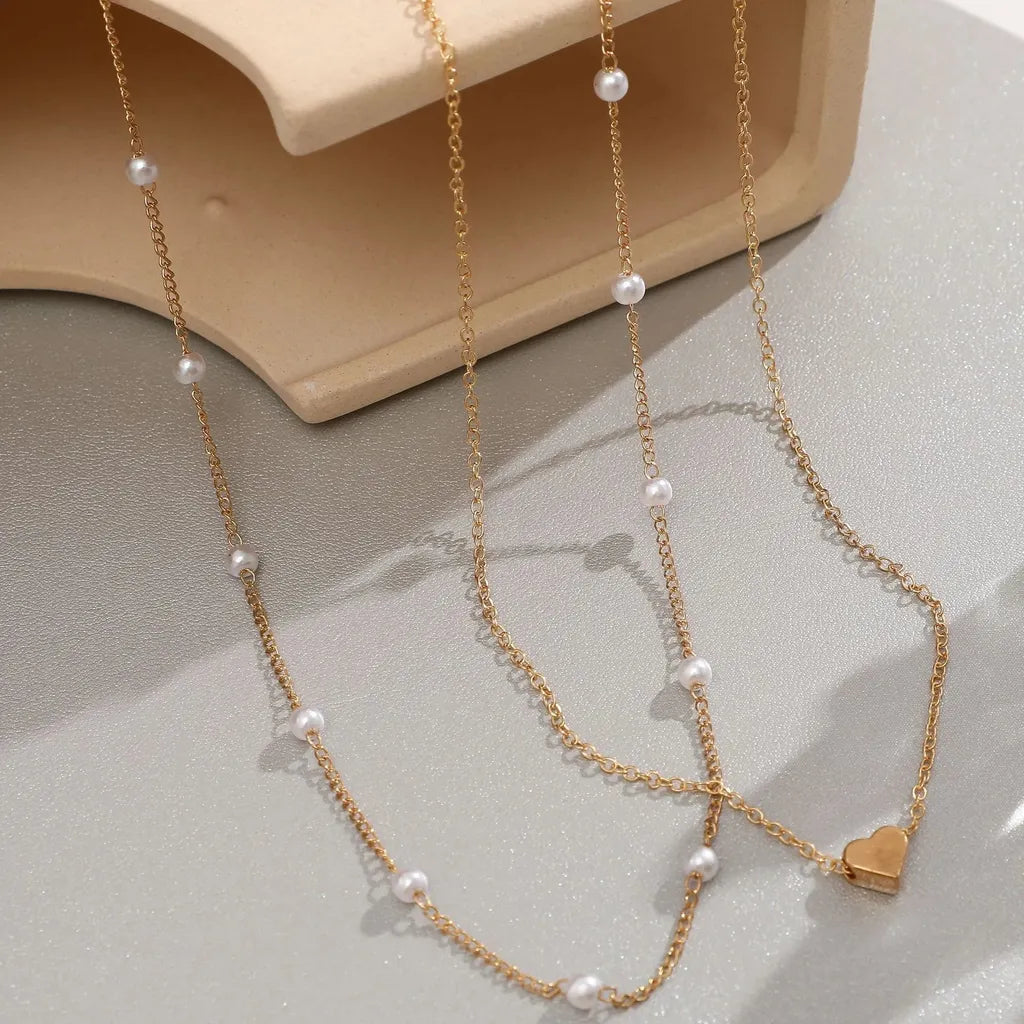 Simple Classy Imitation Pearl Heart Choker Necklace-ReesJewels-ReesJewels