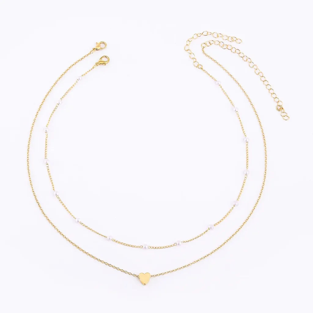 Simple Classy Imitation Pearl Heart Choker Necklace