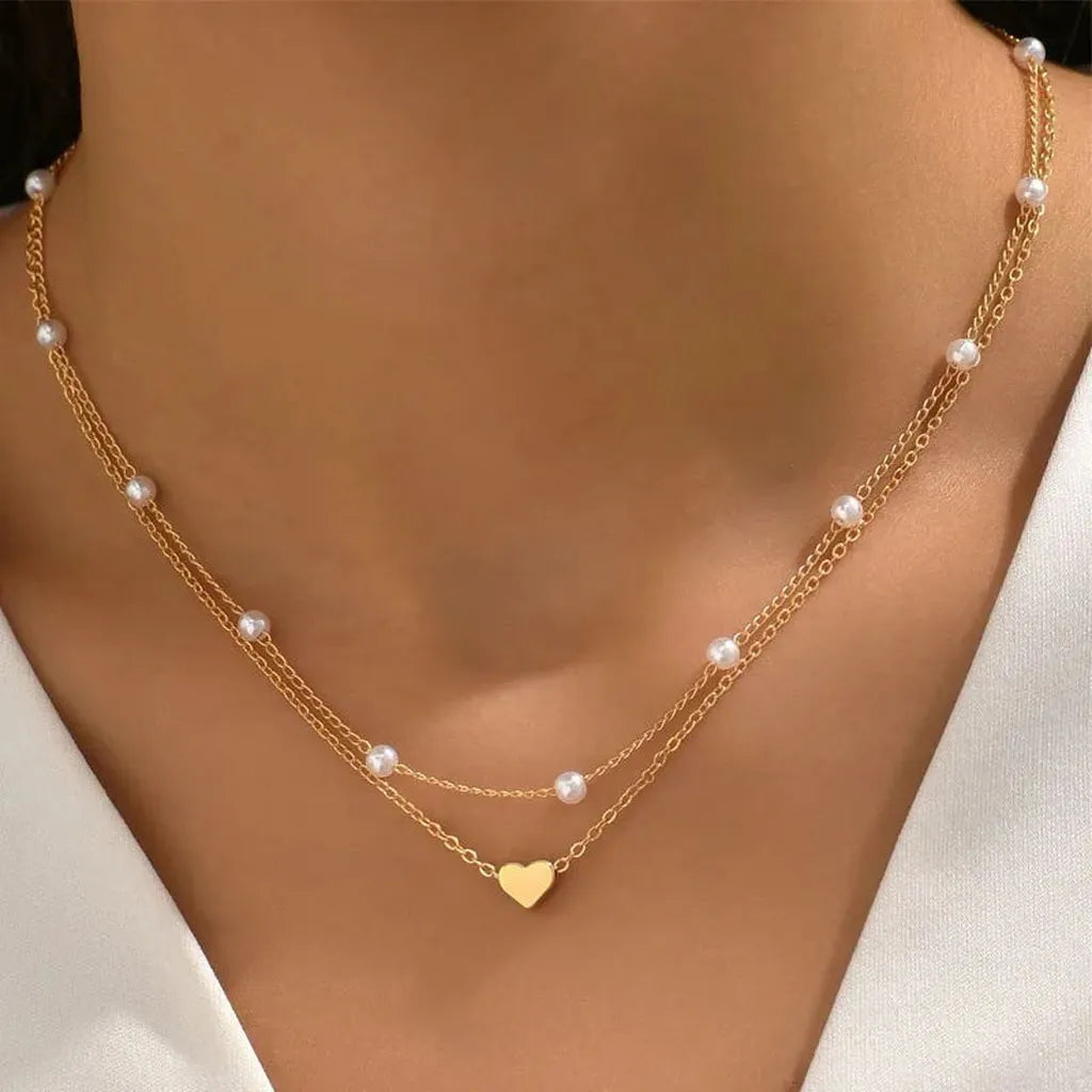 Simple Classy Imitation Pearl Heart Choker Necklace