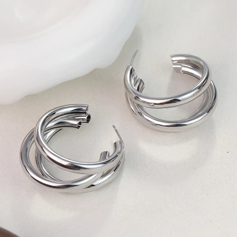 Simple Elegant C-Shaped Round Earrings-Rees Jewels-ReesJewels