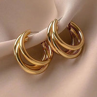Simple Elegant C-Shaped Round Earrings-Rees Jewels-Gold-ReesJewels