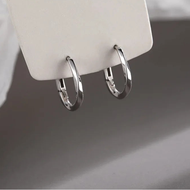 Simple Inlaid Sterling Silver Round Earrings-Rees Jewels-ReesJewels