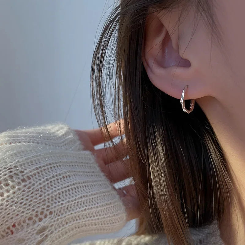 Simple Inlaid Sterling Silver Round Earrings-Rees Jewels-ReesJewels