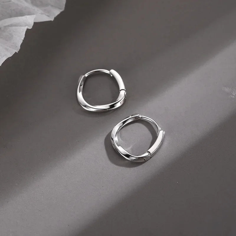 Simple Inlaid Sterling Silver Round Earrings-Rees Jewels-Silver-ReesJewels