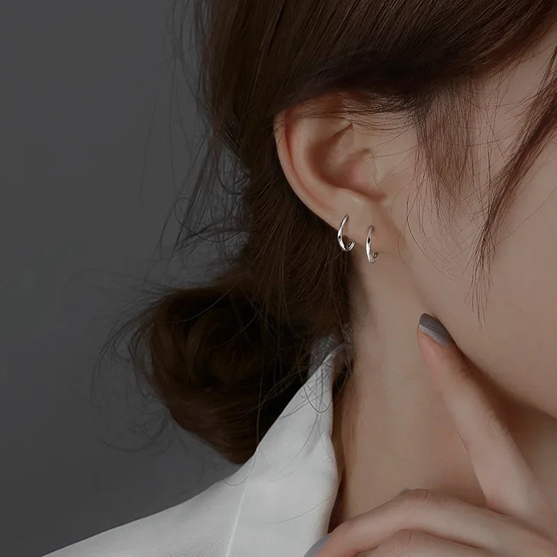 Simple Inlaid Sterling Silver Round Earrings