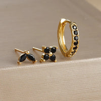Simple Zirconia Leaf Flower Earring Set-ReesJewels-ReesJewels