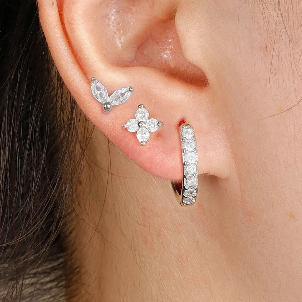 Simple Zirconia Leaf Flower Earring Set-ReesJewels-ReesJewels