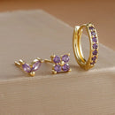 Simple Zirconia Leaf Flower Earring Set-ReesJewels-ReesJewels