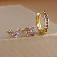 Simple Zirconia Leaf Flower Earring Set-ReesJewels-ReesJewels