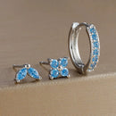 Simple Zirconia Leaf Flower Earring Set-ReesJewels-ReesJewels