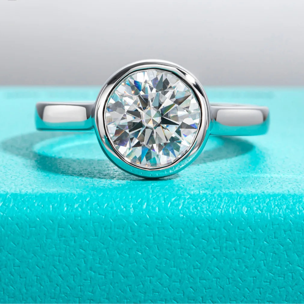 Sleek Moissanite Diamond Bezel Ring