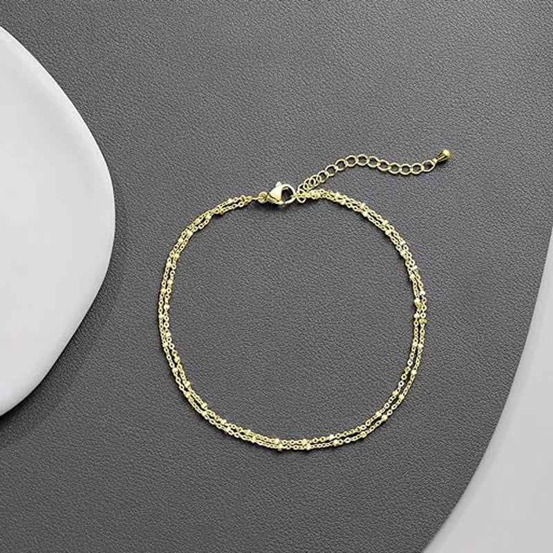 Sophisticated Layered Beads Waterproof Anklets