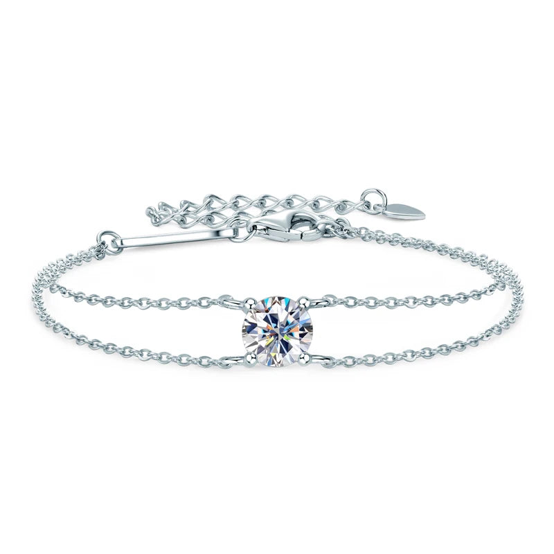 Sparkling Moissanite Diamond Double Chain Bracelet-Rees Jewels-White Gold-16.5cm - 21.5cm-ReesJewels