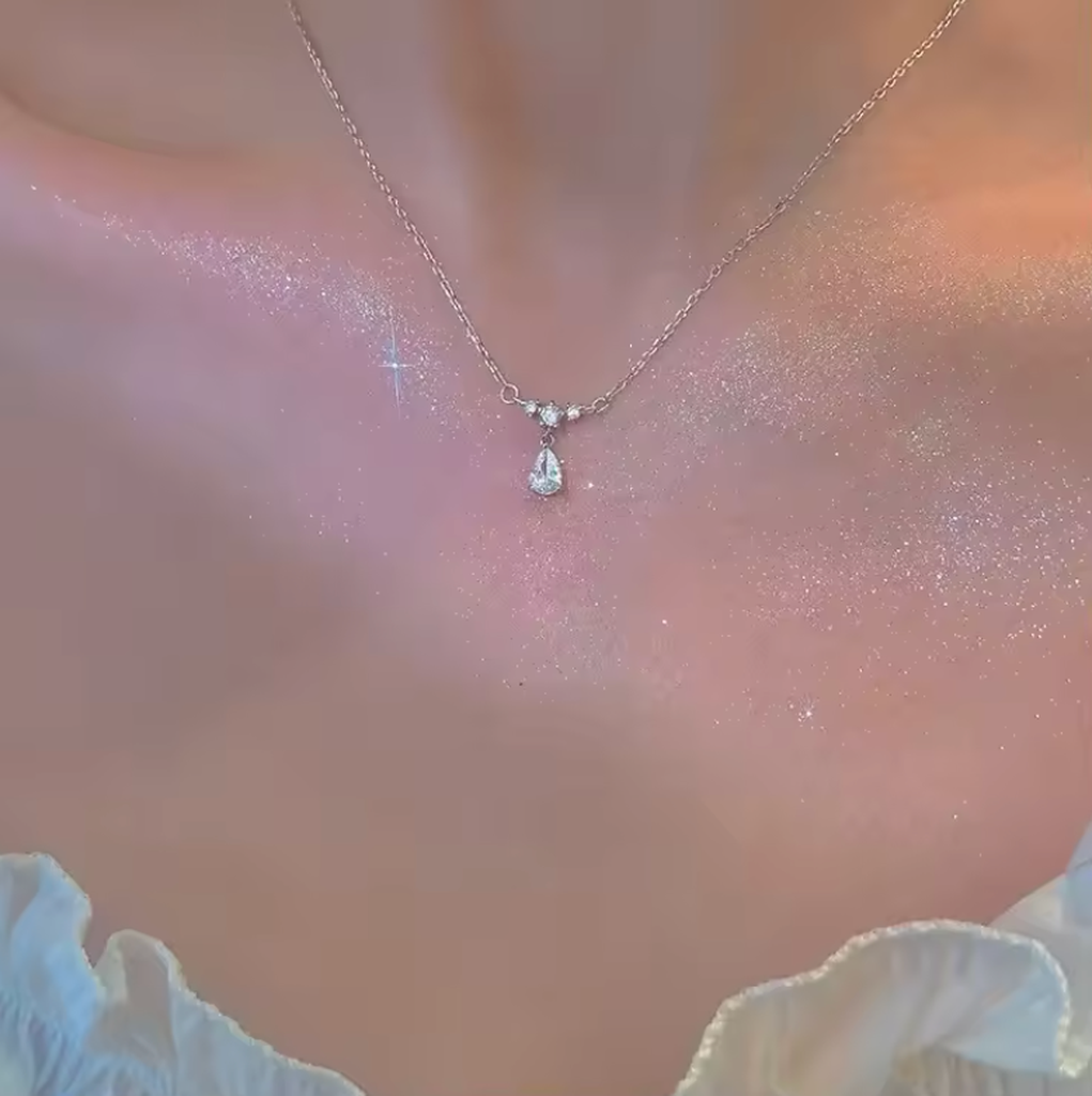 Sparkling Zirconia Teardrop Pendant Choker Necklace-ReesJewels-ReesJewels