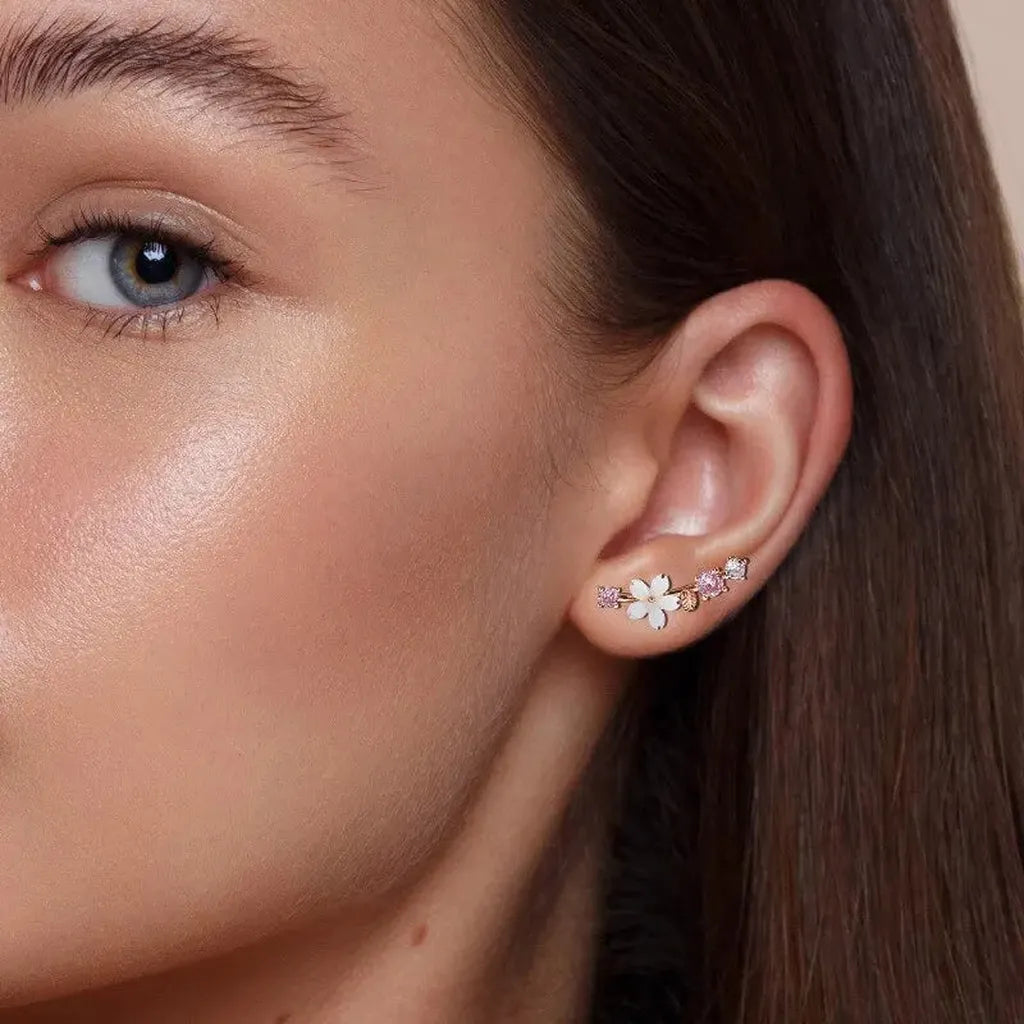 Sparkly Crystal Flower Leaves Stud Earrings-ReesJewels-ReesJewels