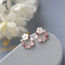 Sparkly Crystal Flower Leaves Stud Earrings-ReesJewels-ReesJewels
