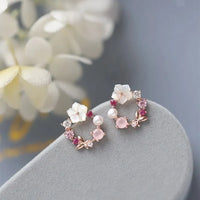 Sparkly Crystal Flower Leaves Stud Earrings-ReesJewels-ReesJewels