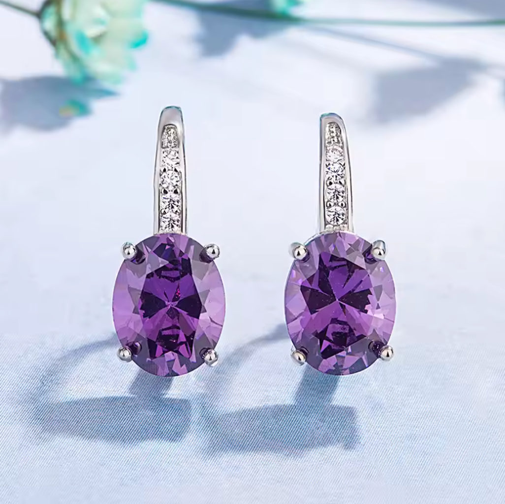 Sterling Silver Colorful Gemstone Hoop Earrings