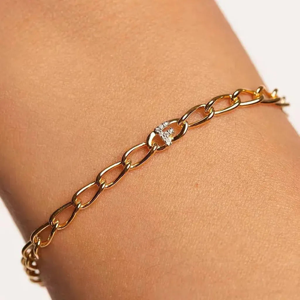 Sterling Silver Personalised Simple Initial Bracelet-My Store-ReesJewels