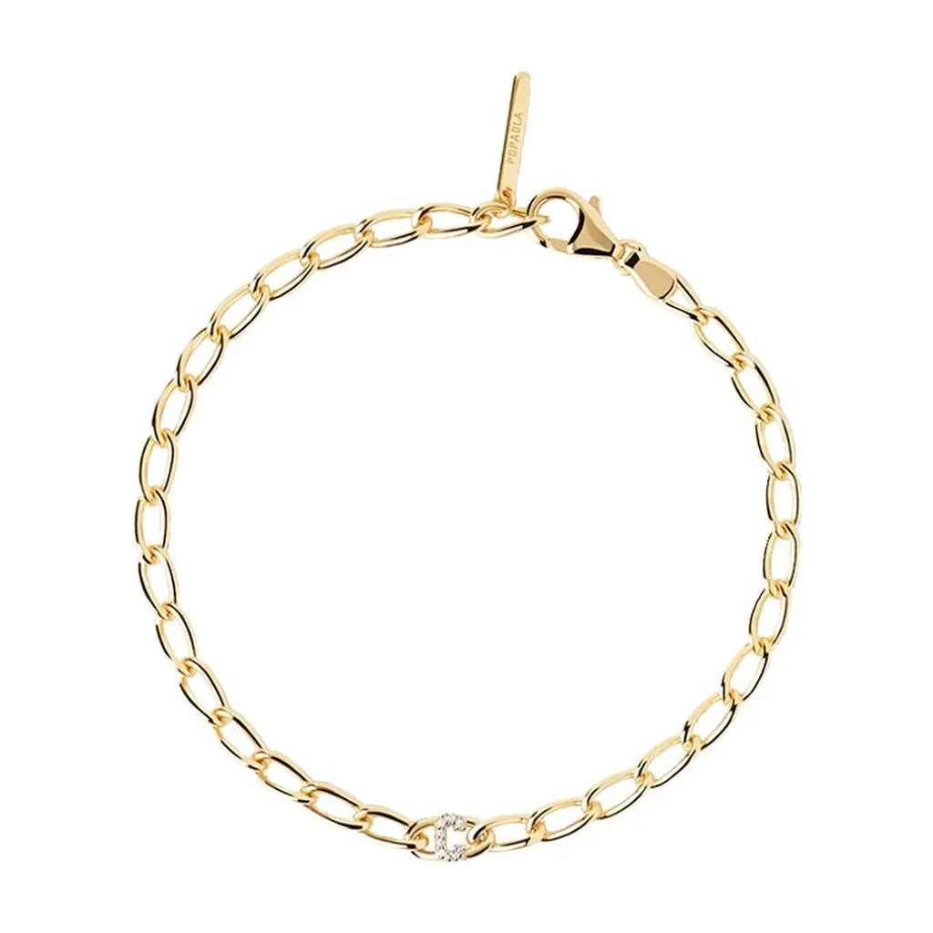 Sterling Silver Personalised Simple Initial Bracelet-My Store-Gold-C-ReesJewels