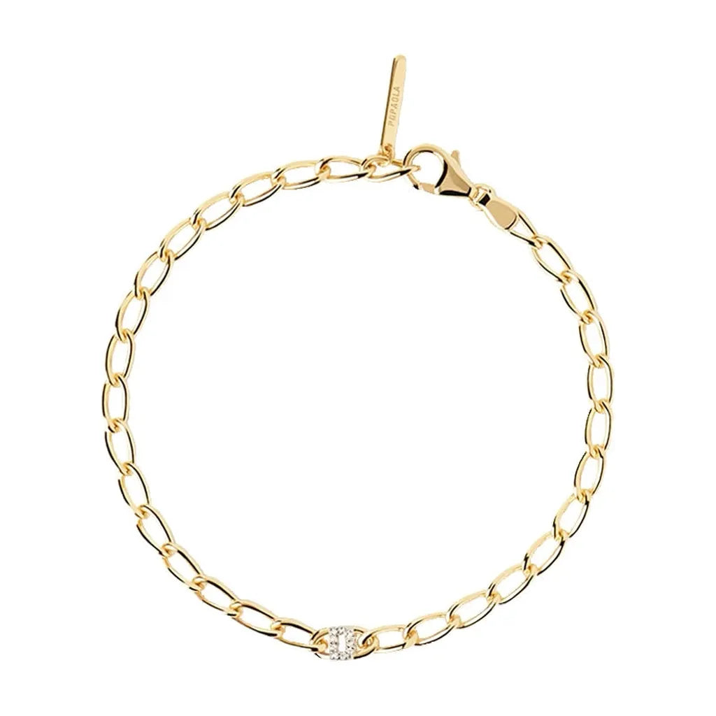 Sterling Silver Personalised Simple Initial Bracelet-My Store-Gold-D-ReesJewels