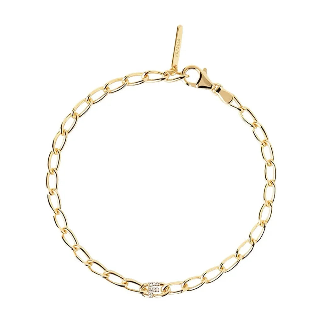 Sterling Silver Personalised Simple Initial Bracelet-My Store-Gold-F-ReesJewels