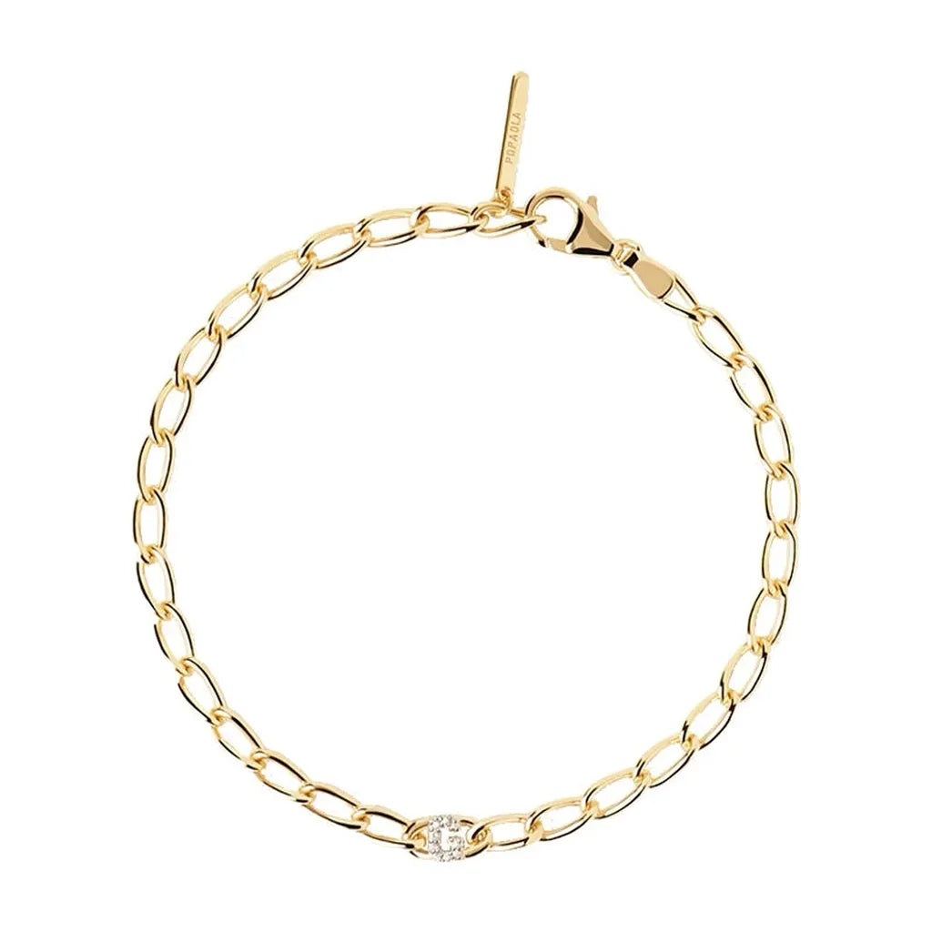 Sterling Silver Personalised Simple Initial Bracelet-My Store-Gold-G-ReesJewels