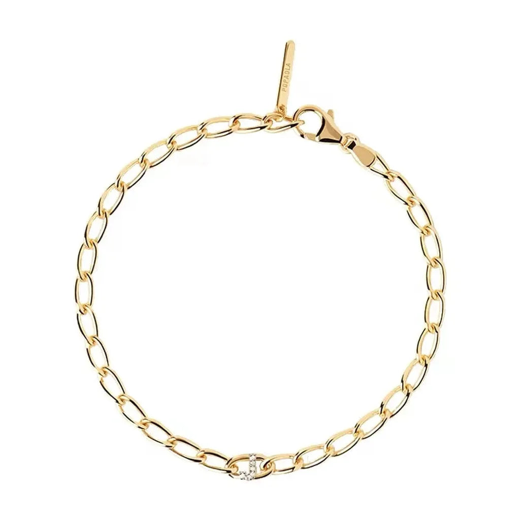 Sterling Silver Personalised Simple Initial Bracelet-My Store-Gold-J-ReesJewels