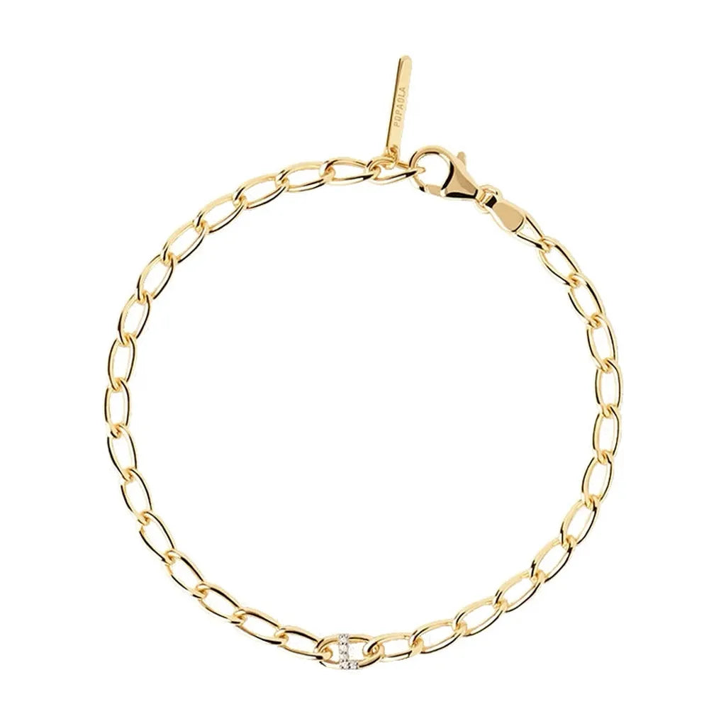 Sterling Silver Personalised Simple Initial Bracelet-My Store-Gold-L-ReesJewels
