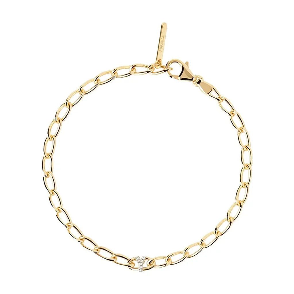 Sterling Silver Personalised Simple Initial Bracelet-My Store-Gold-Y-ReesJewels