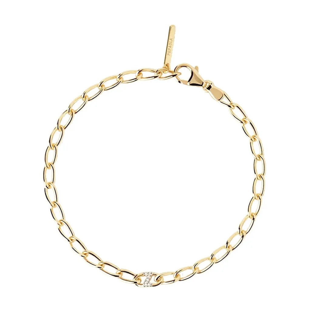 Sterling Silver Personalised Simple Initial Bracelet-My Store-Gold-Z-ReesJewels